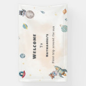 First Trip Around the Sun space animals Birthday  Banner (Vertikal)