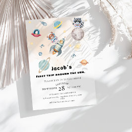 First Trip Around the Sun space Animals Birthday  Einladung