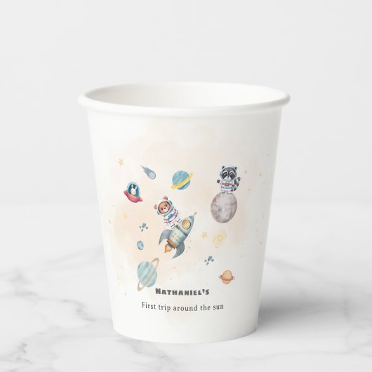 First Trip Around the Sun space animals Birthday  Pappbecher (Vorderseite)