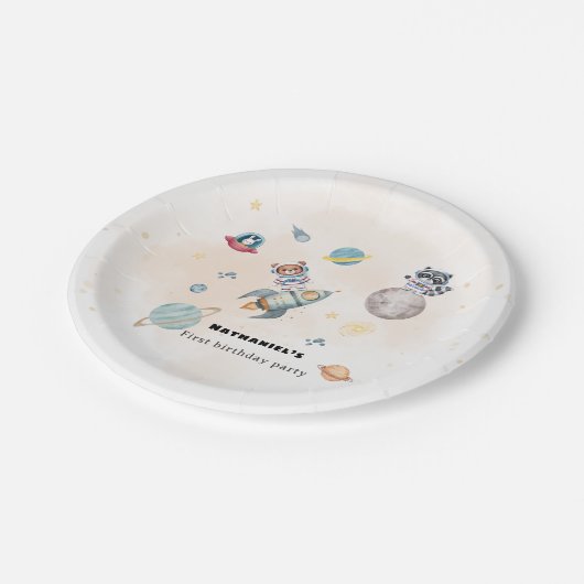First Trip Around the Sun space animals Birthday  Pappteller (Schrägansicht)