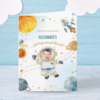 First Trip Around the Sun Space Birthday Photo Einladung