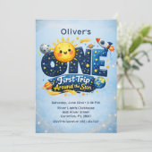 First Trip Around the Sun Space First Birthday Einladung (Stehend Vorderseite)