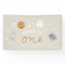 "First Trip" Beige Space Theme 1. Geburtstag