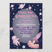 First Trip, Pink Purple Space 1st Birthday Einladung (Vorderseite)