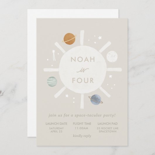 "First Trip" Sun Space Kindergeburtstag Einladung (Vorne/Hinten)