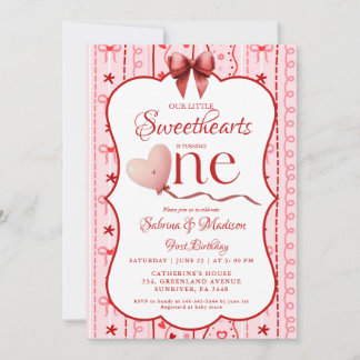 First Twin  Birthday valentine baby birthday party Einladung