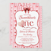 First Twin Birthday valentine baby birthday party Einladung (Vorne/Hinten)