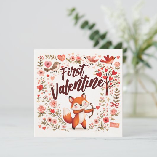 First Valentine Fox Cupid - manageable red flags Karte (Stehend Vorderseite)