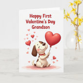 First Valentines Day Grandson Puppy Card Karte (Gelbe Blume)