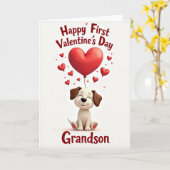 First Valentines Day Puppy Grandson Card Karte (Gelbe Blume)