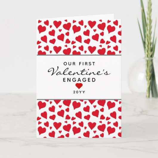 First Valentines Verlobt Red Hearts Personalisiert Karte (Vorderseite)