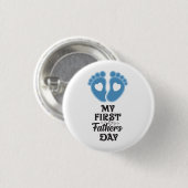 "First Vatertag" Baby Blue Footprints Button (Vorne & Hinten)