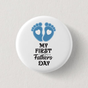 "First Vatertag" Baby Blue Footprints Button