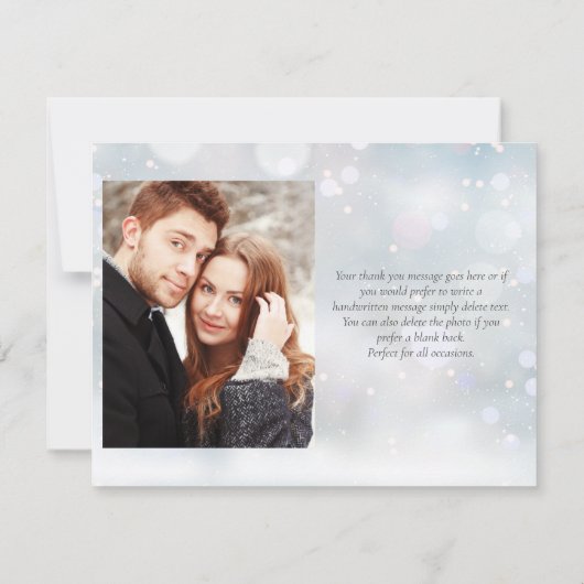 First Winter Snowflakes Elegantes Script Foto Dankeskarte (Rückseite)
