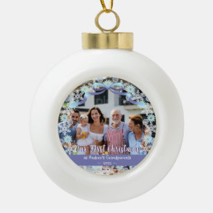 First Xmas New Baby Großeltern Snowflakes Ribbon Keramik Kugel-Ornament