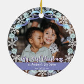 First Xmas Oma Snowflakes Ribbon Light Blue Keramik Ornament (Hinten)