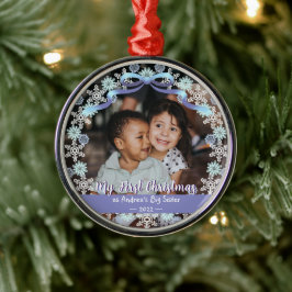 First Xmas Oma Snowflakes Ribbon Light Blue Ornament Aus Metall