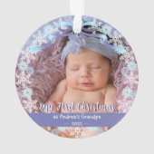 First Xmas Opa Light Blue Lila Töne Schnee Ornament (Rückseite)