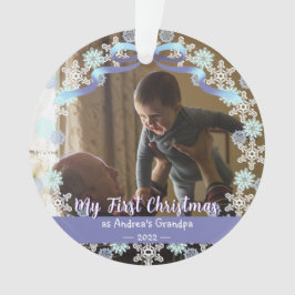 First Xmas Opa Light Blue Lila Töne Schnee Ornament