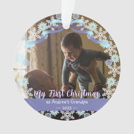 First Xmas Opa Light Blue Lila Töne Schnee Ornament (Vorderseite)
