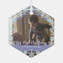 First Xmas Opa Light Blue Lila Töne Schnee Ornament Aus Glas