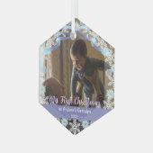 First Xmas Opa Light Blue Lila Töne Schnee Ornament Aus Glas (Vorderseite Links)