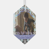 First Xmas Opa Light Blue Lila Töne Schnee Ornament Aus Glas (Vorderseite Rechts)