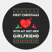 First Xmas With My New Girlfriend Men Ugly Christ Runder Aufkleber (Vorderseite)