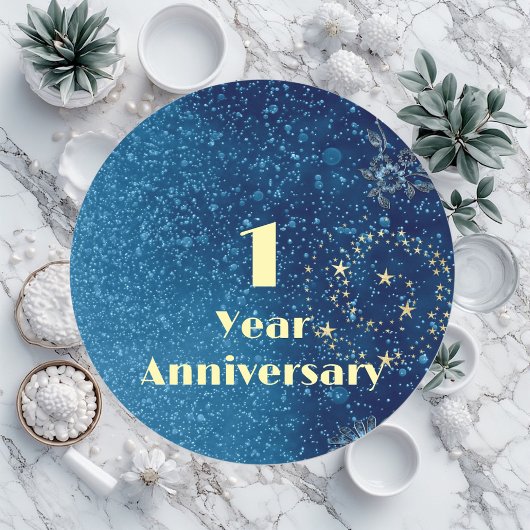 First Year Anniversary Bond & Seal Sparkling Blue Runder Aufkleber