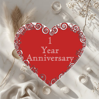 First Year Anniversary Milestone Romantic Modern  Herz-Aufkleber