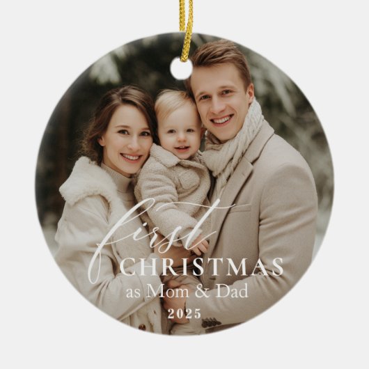 First Year as Mom & Dad Christmas Photo Keramik Ornament (Vorne)