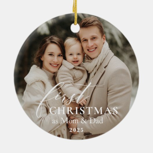 First Year as Mom & Dad Christmas Photo Keramik Ornament (Hinten)