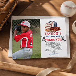 First Year Down Baseball 1. Geburtstag Dankeskarte