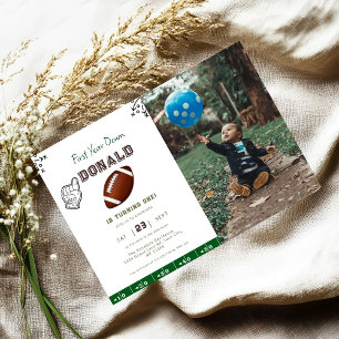 First Year Down Football 1. Geburtstag Einladung