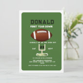 First Year Down Football 1st Birthday  Einladung (Stehend Vorderseite)