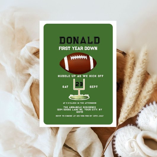 First Year Down Football 1st Birthday  Einladung