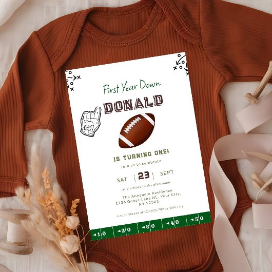 First Year Down Football 1st Birthday Einladung