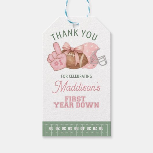 FIRST year down, Football Birthday, ONE Geschenkanhänger (Vorderseite)