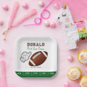 First Year Down Football Birthday  Pappteller (Party)