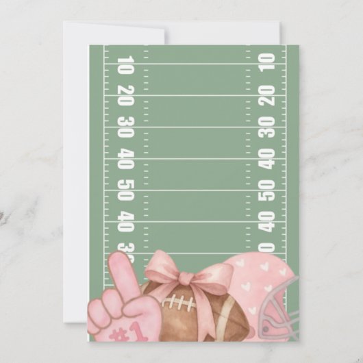 FIRST year down, Football Birthday, Pink football Einladung (Rückseite)