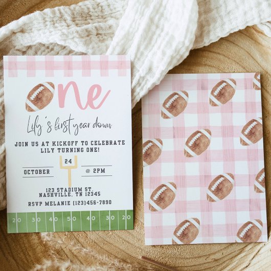 First Year Down Football Invitation, First Birthda Einladung