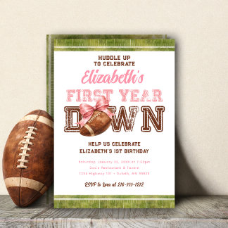 First Year Down Football Mädchen 1. Geburtstag Einladung