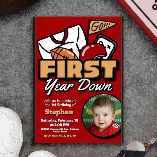 First Year Down - Football with Photo Einladung