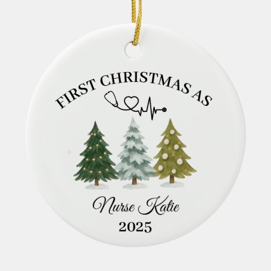 First Year Nurse Ornament, New Nurse Gift, Nurse Keramik Ornament (Vorne)