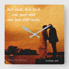 First year wedding anniversary keepsake quadratische wanduhr