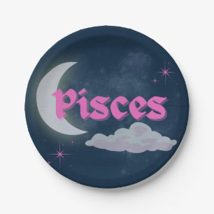 Fisces Celestial Moon Cloud Stars Astrologie Kunst Pappteller
