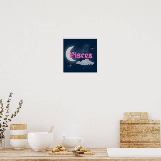 Fisces Celestial Moon Cloud Stars Astrologie Kunst Poster (Küche)
