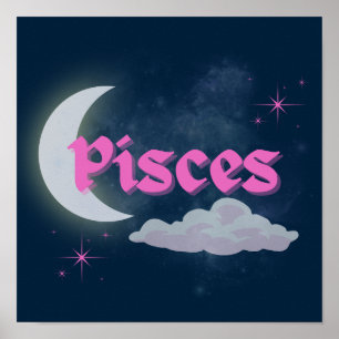 Fisces Celestial Moon Cloud Stars Astrologie Kunst Poster
