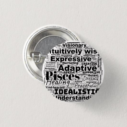 Fisces Word Cloud Zodiac Inspiration Button (Vorne & Hinten)