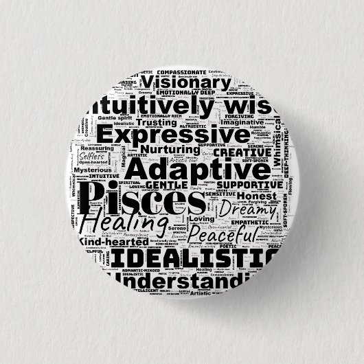 Fisces Word Cloud Zodiac Inspiration Button (Vorderseite)
